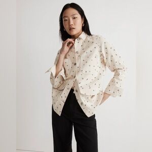NWT Madewell Denim Chore Coat in Daisy Drizzle Printed Jean Jacket Size Large